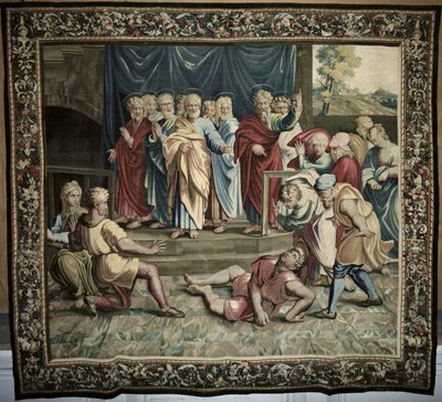 La morte di Anania, da una serie che raffigura gli Atti degli Apostoli, tessuta al laboratorio di Beauvais sotto la direzione di Philippe Behagle (1641-1705) 1695-98 da Raffaello Sanzio Raphael